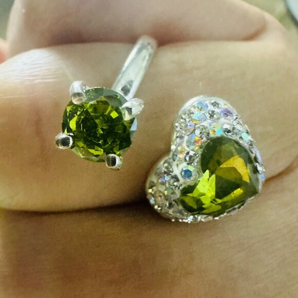 Silver 925 Adjustable Green Ring  Zircon Handmade Boho - Picture 10 of 11